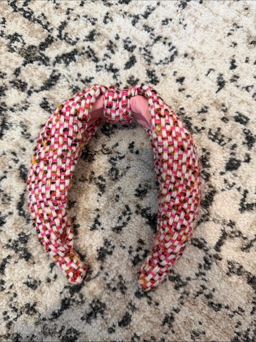 J. Crew Pink Tweed Knotted Headband with Gold Accents